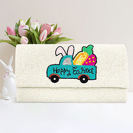 Happy Easter Message Carrot Bunny Car Seed Beaded Clutch / Crossbody Bag