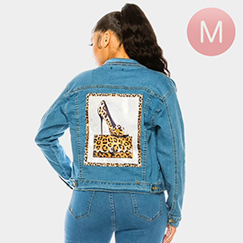 Leopard Patterned Stiletto Heel Back Accented Denim Jacket