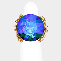Metal Twig Detailed Round Stone Stretch Ring