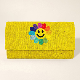 Smile Flower Accented Seed Beaded Clutch / Crossbody Bag