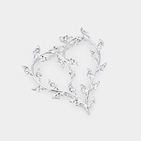 Rhinestone Embellished Leaf Cluster Open Metal Heart Pendant