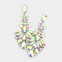 Floral Crystal Chandelier Statement Evening Earrings