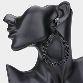 Rhinestone Pave Open Teardrop Dangle Evening Earrings