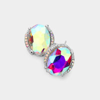 Oval Stone Accented Stud Evening Earrings