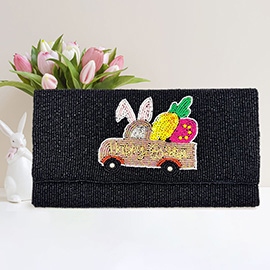 Happy Easter Message Carrot Bunny Car Seed Beaded Clutch / Crossbody Bag