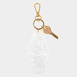 Cats MAKE ME happy Message Celluloid Acetate Keychain