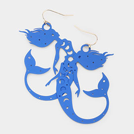 Cut Out Brass Metal Mermaid Dangle Earrings