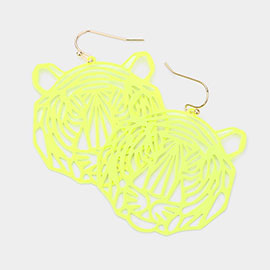 Cut Out Brass Metal Tiger Dangle Earrings
