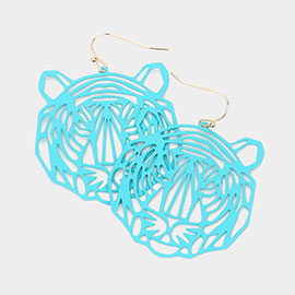 Cut Out Brass Metal Tiger Dangle Earrings