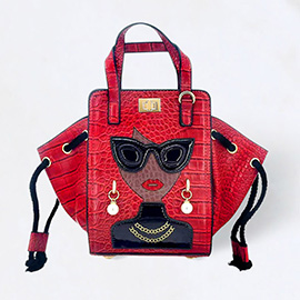 Girl Accented Alligator Patterned Tote / Crossbody Bag