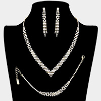 3PCS - Rhinestone Pave Dangle V Shaped Necklace Set