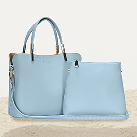 2PCS - Faux Leather Solid Tote / Crossbody Bags