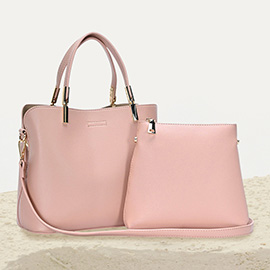 2PCS - Faux Leather Solid Tote / Crossbody Bags