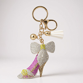 Bling Bow Stiletto Heel Tassel Keychain
