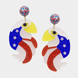 Glittered Resin American USA Flag  Eagle Dangle Earrings