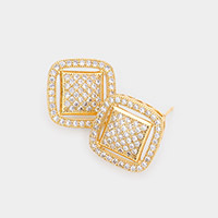 CZ Embellished Square Stud Evening Earrings