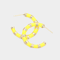 Enamel Metal Bamboo Hoop Earrings
