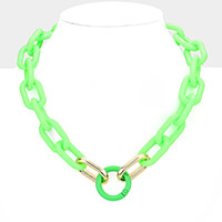 Resin Open Circle Accented Oval Link Necklace