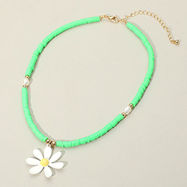Flower Pendant Pearl Heishi Beaded Necklace
