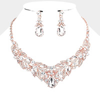 Teardrop Stone Accented Leaf Cluster Evening Necklace