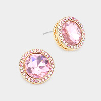 Rhinestone Trimmed Round Stone Stud Evening Earrings