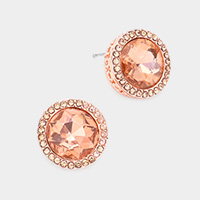 Rhinestone Trimmed Round Stone Stud Evening Earrings