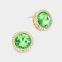 Rhinestone Trimmed Round Stone Stud Evening Earrings