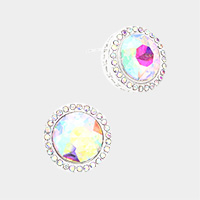 Rhinestone Trimmed Round Stone Stud Evening Earrings