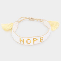 HOPE Message Beaded Tassel Adjustable Cinch Pull Tie Bracelet