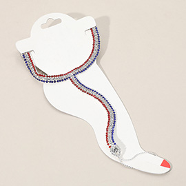 American USA Flag Rhinestone Pave Anklet