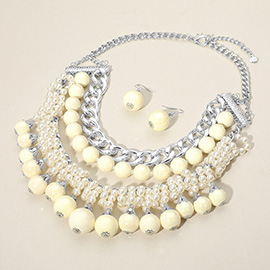 Pearl Chunky Metal Chain Statement Necklace