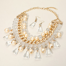Pearl Lucite Bead Statement Necklace