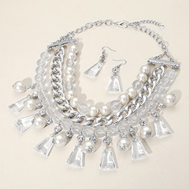 Pearl Lucite Bead Statement Necklace