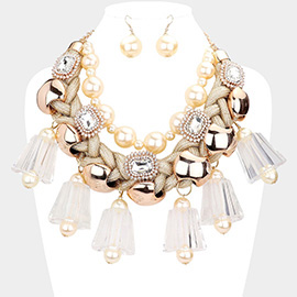 Pearl Chunky Lucite Cord Braided Statement Necklace