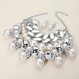 Chunky Chain Pearl Bib Necklace