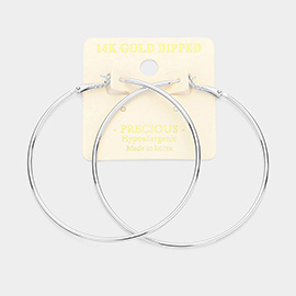 14K White Gold Dipped Metal Hoop Earrings