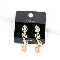 CZ Stone Pave Teardrop Square Stone Drop Down Evening Earrings