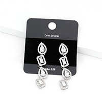 CZ Stone Pave Teardrop Square Stone Drop Down Evening Earrings