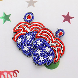 Felt Back American USA Flag Beaded Dangle Earrings