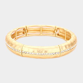 Rhinestone Aligned Hammered Metal Stretch Bracelet