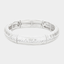 Rhinestone Aligned Hammered Metal Stretch Bracelet