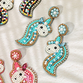 Felt Back Unicorn Beaded Dangle Earrings
