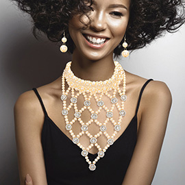 Flower Stone Embellished Pearl Statement Necklace