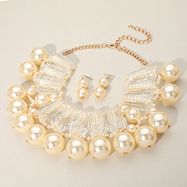 Chunky Celluloid Acetate Bar Pearl Statement Necklace