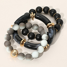 3PCS - Natural Stone Wood Ball Beaded Multi Layered Bracelet