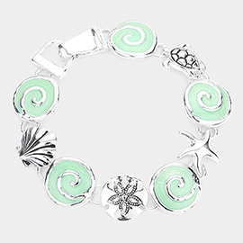Antique Metal Shell Starfish Enamel Sand Dollar and Turtle Link Magnetic Bracelet