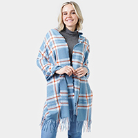 Plaid Check Oblong Scarf With Tassel