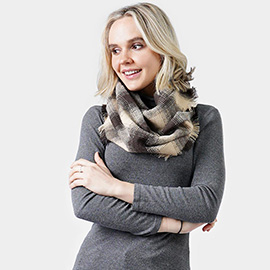 Buffalo Check Infinity Scarf With Frayed Edge