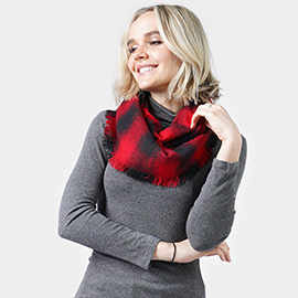Buffalo Check Infinity Scarf With Frayed Edge