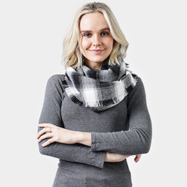 Buffalo Check Infinity Scarf With Frayed Edge